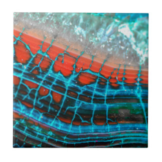 Abstract blauw rode drakenader Agate Skin Zee Tile Tegeltje