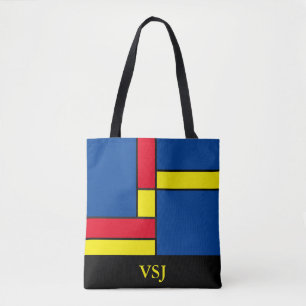 Abstract blauw rood en geel monogram draagtas