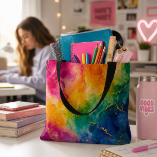 Abstract Blauw Roze Geel Regenboog Draagtas