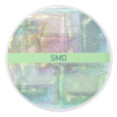 Abstract blauw roze getextureerd patroon keramische knop (Voorkant)