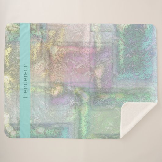 Abstract blauw roze getextureerd patroon sherpa deken (Voorkant (horizontaal))