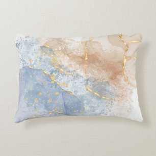 Abstract blauw, taupe en goud accent kussen
