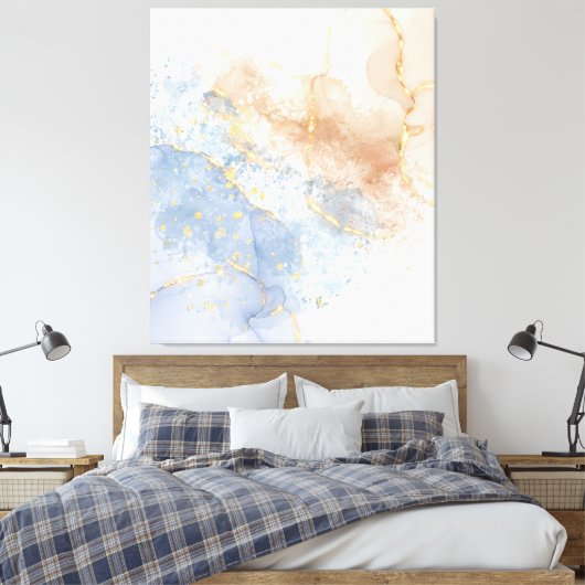 Abstract blauw, taupe en goud canvas afdruk (Insitu (Slaapkamer))
