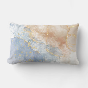 Abstract blauw, taupe en goud kussen