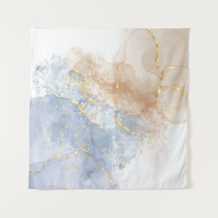 Abstract blauw, taupe en goud wandkleed