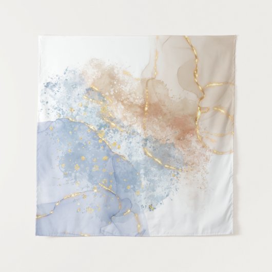 Abstract blauw, taupe en goud wandkleed (Voorkant)