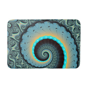 Abstract blauw turquoise oranje fractale kunst spi badmat