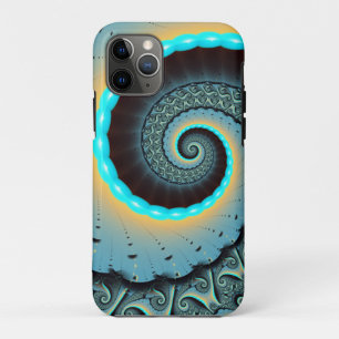 Abstract blauw turquoise oranje fractale kunst spi iPhone 11 pro hoesje