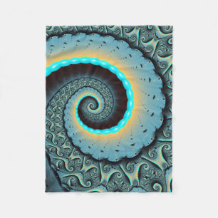 Abstract blauw turquoise oranje fractale kunst spi fleece deken