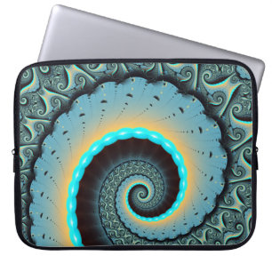 Abstract blauw turquoise oranje fractale kunst spi laptop sleeve
