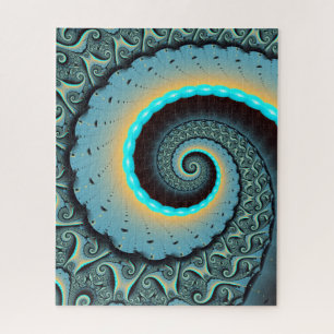 Abstract blauw turquoise oranje fractale kunst spi legpuzzel
