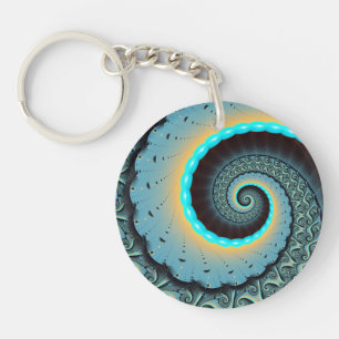 Abstract blauw turquoise oranje fractale kunst spi sleutelhanger
