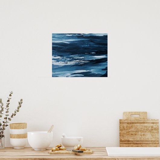 Abstract blauw wit schilderen poster (Keuken)