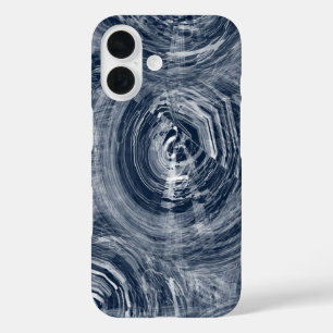 Abstract blauw-wit wervelpatroon iPhone 16 hoesje