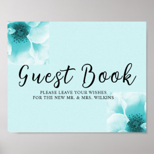 Abstract Blauw & Witte Bloemen Guestbook Bord Poster