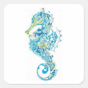 Abstract blauw zeepaard vierkante sticker