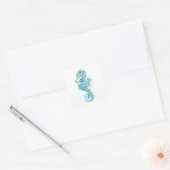 Abstract blauw zeepaard vierkante sticker (Envelop)