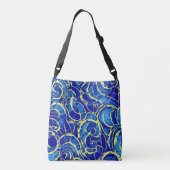 Abstract, blauw, zwart-wit patroon crossbody tas (Achterkant)