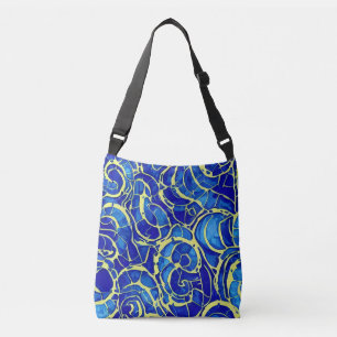 Abstract, blauw, zwart-wit patroon crossbody tas