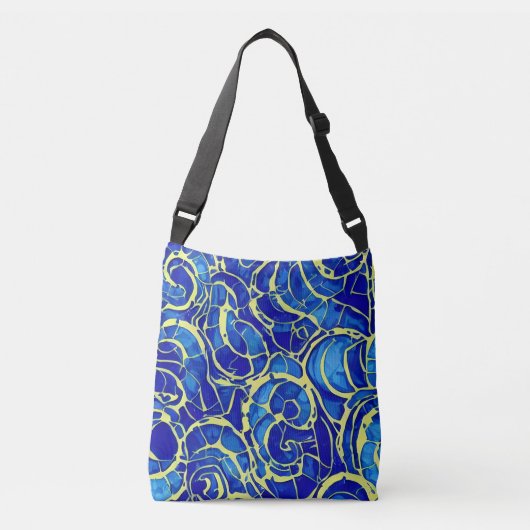 Abstract, blauw, zwart-wit patroon crossbody tas (Voorkant)