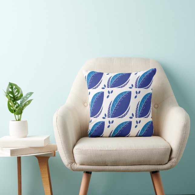 Abstract Blauwe Blad  Kussen (Stoel)