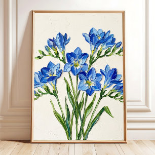 Abstract Blauwe Freesia Canvasprint Poster