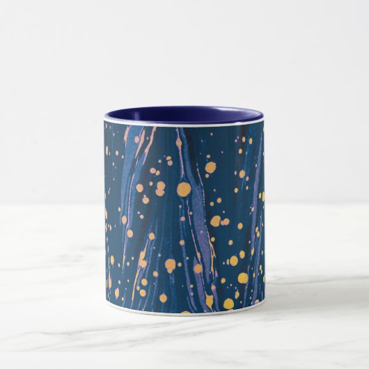 ABSTRACT BLAUWE MARBLED PAPIER MET GOUDE SPLASHEDE MOK (Midden)