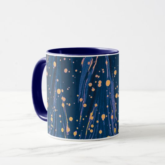 ABSTRACT BLAUWE MARBLED PAPIER MET GOUDE SPLASHEDE MOK (Voorkant links)