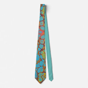 Abstract Blauwgroen Blauw Geel Sinaasappel Unieke Stropdas
