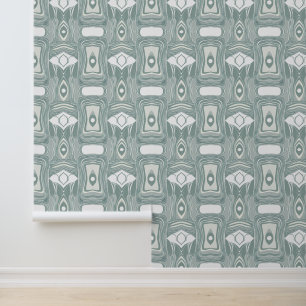 Abstract Blauwgroen en Crème Organisch Patroon Behang