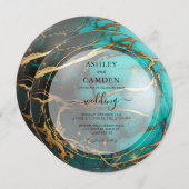 Abstract Blauwgroen en Goud Hemelse Bruiloft Kaart (Voorkant / Achterkant)