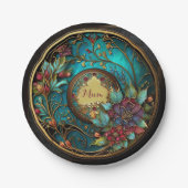 Abstract Blauwgroen en roze Moederdag Papieren Bordje (Voorkant)