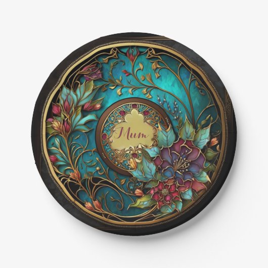 Abstract Blauwgroen en roze Moederdag Papieren Bordje (Voorkant)