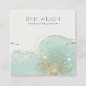 Abstract Blauwgroen Groen Glitter Shiny Earning Di Vierkante Visitekaartje (Voorkant)