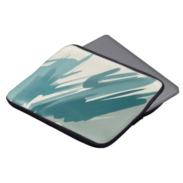 Abstract Blauwgroen Laptop Sleeve (Voorkant top)