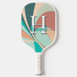 Abstract Blauwgroen monogram Retro Modern Peach Aq Pickleball Paddle
