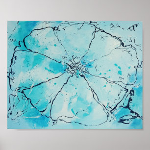 Abstract Bloem in Blauw en Zwart Poster