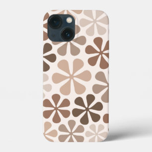 Abstract Bloemen (B) Bruin Taupe Crème iPhone 13 Mini Hoesje