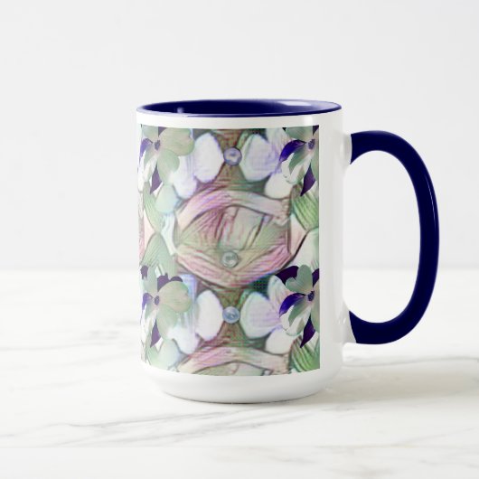 Abstract Bloemen en Parels Blauw Grote Mok (Rechts)