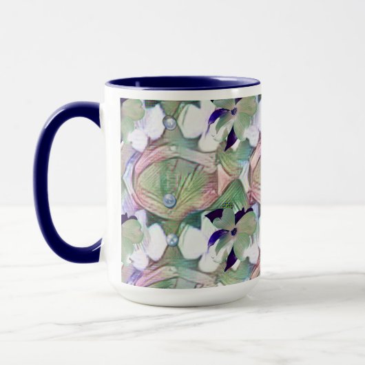 Abstract Bloemen en Parels Blauw Grote Mok (Links)