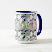 Abstract Bloemen en Parels Blauw Grote Mok (Voorkant rechts)