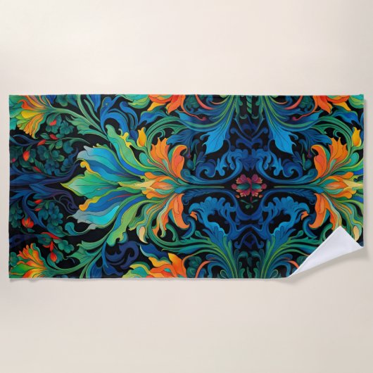 Abstract Bloemen Swirl Tapestry Bold Levendig Kleu Strandlaken (Voorkant)