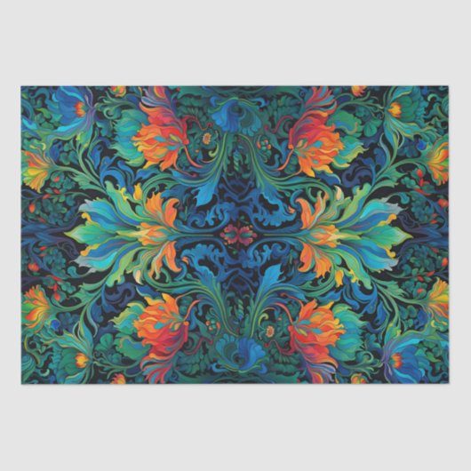 Abstract Bloemen Swirl Tapestry Bold Levendig Kleu Tissuepapier (Voorkant)