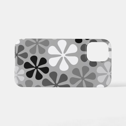 Abstract Bloemen Zwart Wit Grijs iPhone Hoesje (Achterkant horizontaal)