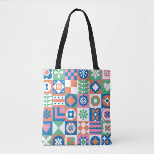 Abstract bloemenScandinavisch volkspatroon Draagtas