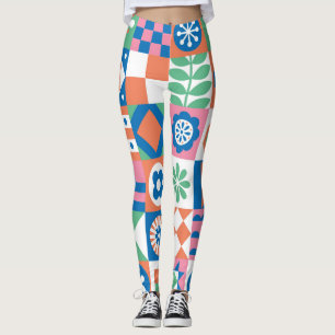 Abstract bloemenScandinavisch volkspatroon Leggings
