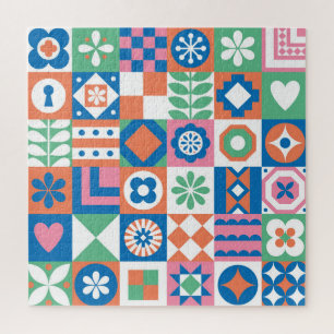 Abstract bloemenScandinavisch volkspatroon Legpuzzel