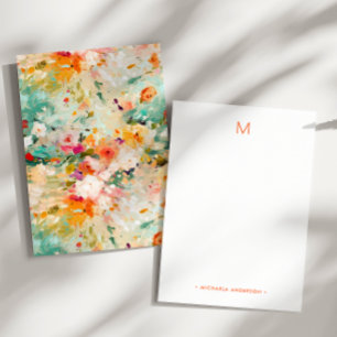 Abstract bloemenschilderij monogram naam briefpapi notitiekaartje