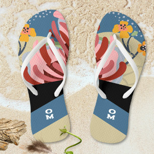 Abstract bloemig gestreepte monogram teenslippers