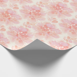 Abstract Bloemmotief Aquarelpatroon Perzik en Roze Cadeaupapier